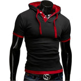 Men's T Shirt Summer Slim Fitness Hooded Short-Sleeved Tees Camisa Masculina Sportswer Homme Mart Lion Black Red Size M 45 to 55 kg 
