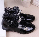 Children Shoes For Girl Princess Lace Leather Cute Bow Rhinestone Wedding Student Party Dance Mart Lion Black 21(insole 12cm) 
