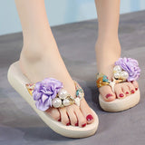 Korean version of the women platform shoes sandals slippery flip-flops wedges flowers slippers Mart Lion   
