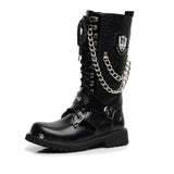 Motocycle Boots Men's Shoes Army Boot High-Top Military Combat Metal Chain Male Moto Punk Boots Mart Lion   