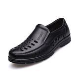 Men Sandals Summer Shoes Genuine Leather Ventilation Casual Sandals Black brown Mart Lion black slip on 5.5 