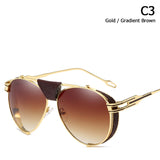 SteamPunk Aviation Style Sunglasses Men's Vintage Brand Design Rock Cool Oculos De Sol 66350 Mart Lion C3  