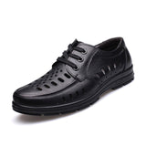 Men Sandals Summer Shoes Genuine Leather Ventilation Casual Sandals Black brown Mart Lion black lace up 5.5 