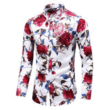 Autumn Men's Slim Floral Print Long Sleeve Shirts Party Holiday Casual Dress Flower Shirt Homme Mart Lion red Asian size M 