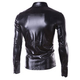 Night Club Wear Men's Dress Shirts Camisa Socia Brand Slim Long Sleeve Shirt Coated Metallic Button Down Black Shirts