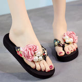 Korean version of the women platform shoes sandals slippery flip-flops wedges flowers slippers Mart Lion Pink 9 