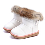 Kids Boots Children Rubber Winter Children Thicken Plush Snow Child Warm Leather Short Baby Infant white Mart Lion   