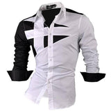 Jeansian Men's Dress Shirts Casual Stylish Long Sleeve Designer Button Down Z014 Black2 Mart Lion 8397-White US M(170-175cm)70kg China