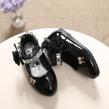 Children Shoes For Girl Princess Lace Leather Cute Bow Rhinestone Wedding Student Party Dance Mart Lion   