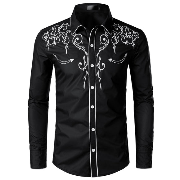 Stylish Western Cowboy Shirt Men's Brand Design Embroidery Slim Fit Casual Long Sleeve Wedding Party Mart Lion   