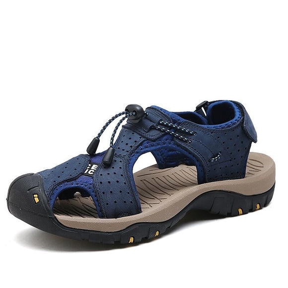 Vancat Genuine Leather Men's Sandals Summer Beach Outdoor Casual Sneakers shoes Mart Lion blue 7 
