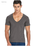 Deep V Neck T Shirt for Men's Low Cut Scoop Neck Top Tees Drop Tail Short Sleeve Cotton Casual Style Mart Lion   