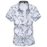 Summer Men's Geometric Plaid printed Hawaiian vacation Short sleeve shirts camisa masculina casual Mart Lion 6913 white Asian size M 