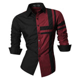 Jeansian Men's Dress Shirts Casual Stylish Long Sleeve Designer Button Down Z014 Black2 Mart Lion Z014-WineRed US M(170-175cm)70kg China