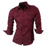 Jeansian Men's Dress Shirts Casual Stylish Long Sleeve Designer Button Down 8397 WineRed Mart Lion   