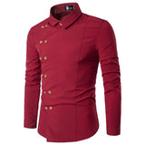Shirts Men's Oblique Button Irregular Double Breasted Long Sleeve Camisa Masculina Slim Fit Shirt Mart Lion Red Asian Size M 