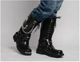 Motocycle Boots Men's Shoes Army Boot High-Top Military Combat Metal Chain Male Moto Punk Boots Mart Lion   