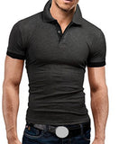 Men's T-shirt Lapel Casual Short-sleeved Stitching Solid Color Pullover Mart Lion Dark gray S 