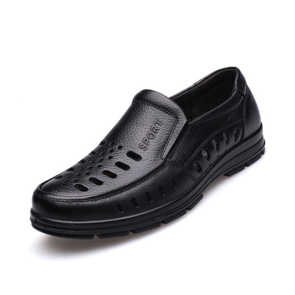  Men Sandals Summer Shoes Genuine Leather Ventilation Casual Sandals Black brown Mart Lion - Mart Lion