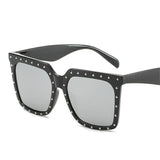 Retro Oversized Diamond Frame Square Sunglasses for women Unique Vintage Diamond Mart Lion black silver  