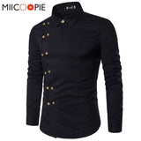 Shirts Men's Oblique Button Irregular Double Breasted Long Sleeve Camisa Masculina Slim Fit Shirt