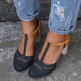 Women Leather Shoes Vintage Solid Loafers Round Toe Platform Buckle Strap Casual Female Single Mart Lion Black 4 