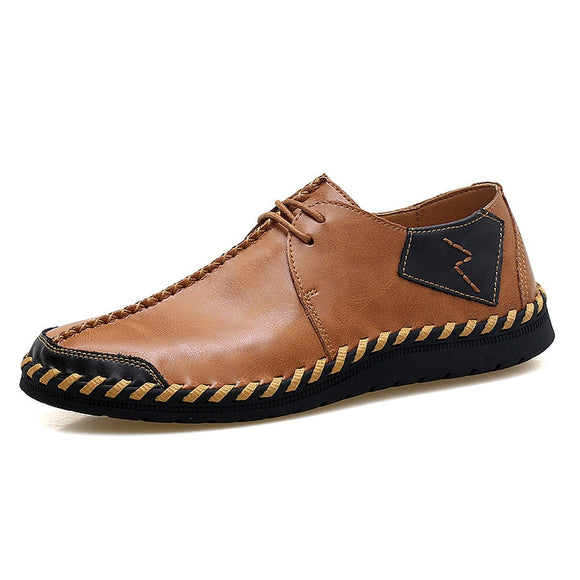 Men's Shoes Casual Split Leather Lace Up Flats Mart Lion brown 6.5 