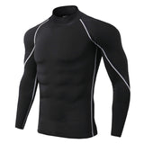 Men's Bodybuilding Sport T-shirt Quick Dry Running Shirt Long Sleeve Compression Top Gym Fitness Tight Rashgard Mart Lion BlackGray Line L 