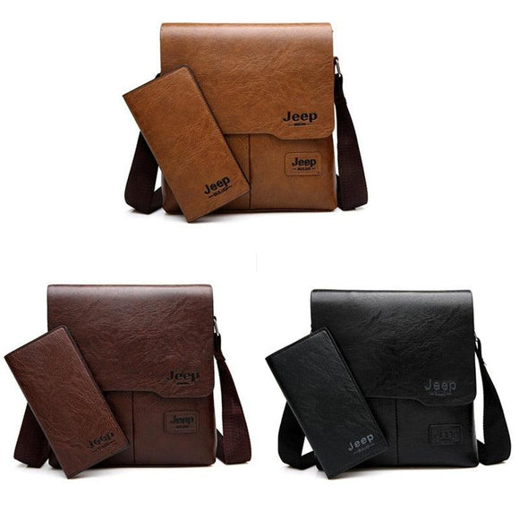 JEEP BULUO Man's Bag 2PC/Set Men Leather Messenger Shoulder Bags Business Crossbody Casual Bags Famous Brand Male Drop Shipping  MartLion