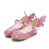 Summer Girls High Heel Princess Sandals Children Shoes Glitter Leather Butterfly Kids For Party Dress Weddin Party Mart Lion Pink 9.5 