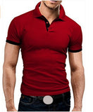 Men's T-shirt Lapel Casual Short-sleeved Stitching Solid Color Pullover Mart Lion Wine red S 