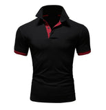 Men's T-shirt Lapel Casual Short-sleeved Stitching Solid Color Pullover Mart Lion Black red S 