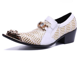 Men's Dress Shoes High Heels Leather Wedding Formal Oxfords Work Mart Lion White 6.5 