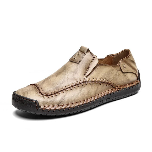 Vancat Spring Men's Casual Shoes Loafers Leather Flats Moccasins Mart Lion Khaki 6.5 