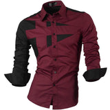 Jeansian Men's Dress Shirts Casual Stylish Long Sleeve Designer Button Down Z014 Black2 Mart Lion 8397-WineRed US M(170-175cm)70kg China