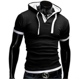 Men's T Shirt Summer Slim Fitness Hooded Short-Sleeved Tees Camisa Masculina Sportswer Homme Mart Lion Black White Size M 45 to 55 kg 