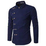 Shirts Men's Oblique Button Irregular Double Breasted Long Sleeve Camisa Masculina Slim Fit Shirt Mart Lion Navy Asian Size M 