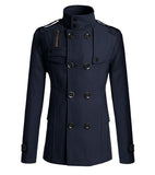 Men's Wool Overcoat Long Suit Woolen Windbreaker Coat Outer Casual Wear Clothing Mart Lion Navy Blue M 