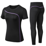 Set Quick Dry 2 Piece Female Short-sleeved long Pants Outdoor Sportswear Fitness suit Sport outfit for woman Mart Lion Purple S China