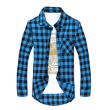 Men's Plaid Shirt Camisas Social Autumn Plaid Long-sleeved Button Down Casual Check Mart Lion   