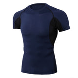 Quick Dry Running Shirt Men's Rashgard Fitness Sport Gym T-shirt Bodybuilding Gym Clothing Workout Short Sleeve Mart Lion navy blue M 