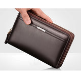 Men's Wallet Leather Money Passport Bag large Capacity Thin Coin Purse Coin Card Holder Male Long Handbag Mart Lion Brown  