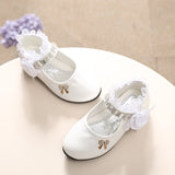  Children Shoes For Girl Princess Lace Leather Cute Bow Rhinestone Wedding Student Party Dance Mart Lion - Mart Lion