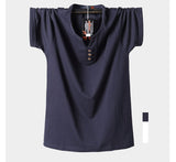 Summer Men's T Shirt Button Slim Fit Cotton Short Sleeve T Shirts Men's V Neck Casual T-Shirt Solid Mart Lion   