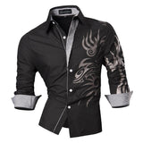 Jeansian Men's Dress Casual Shirts Button Down Long Sleeve Designer Mart Lion Z001-Black US M(170-175cm)70kg China