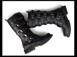 Army Boots Men's Military Combat Boots Metal Buckle Punk Mid Calf Male Motorcycle Boots Lace Up Shoes Rock Punk Boots Mart Lion   