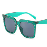 Retro Oversized Diamond Frame Square Sunglasses women Unique Vintage Men's Diamond with Box NX Mart Lion green gray  