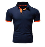 Men's T-shirt Lapel Casual Short-sleeved Stitching Solid Color Pullover Mart Lion Blue orange S 