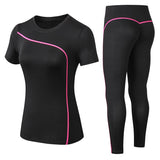 Set Quick Dry 2 Piece Female Short-sleeved long Pants Outdoor Sportswear Fitness suit Sport outfit for woman Mart Lion Pink S China