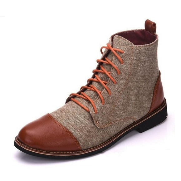 Men Ankle Boots Autumn Casual Lace Up Shoes Booties Oxfords Leather Mart Lion Khaki 6 